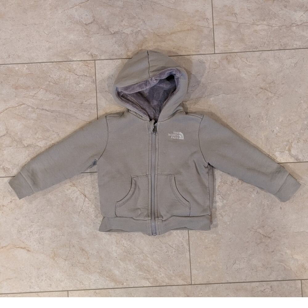 The North Face TNF Toddler Baby Gray Reversible Full Zip Hooded Jacket 2T